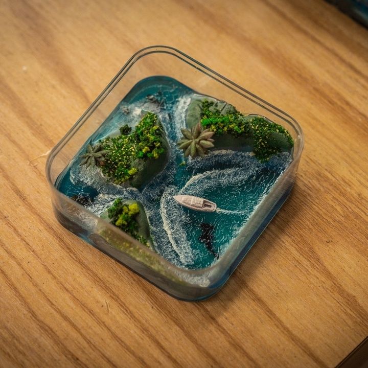 Resin Art Gift For Birthday - Micro-île des îles Faroe artisanale, sculpture
