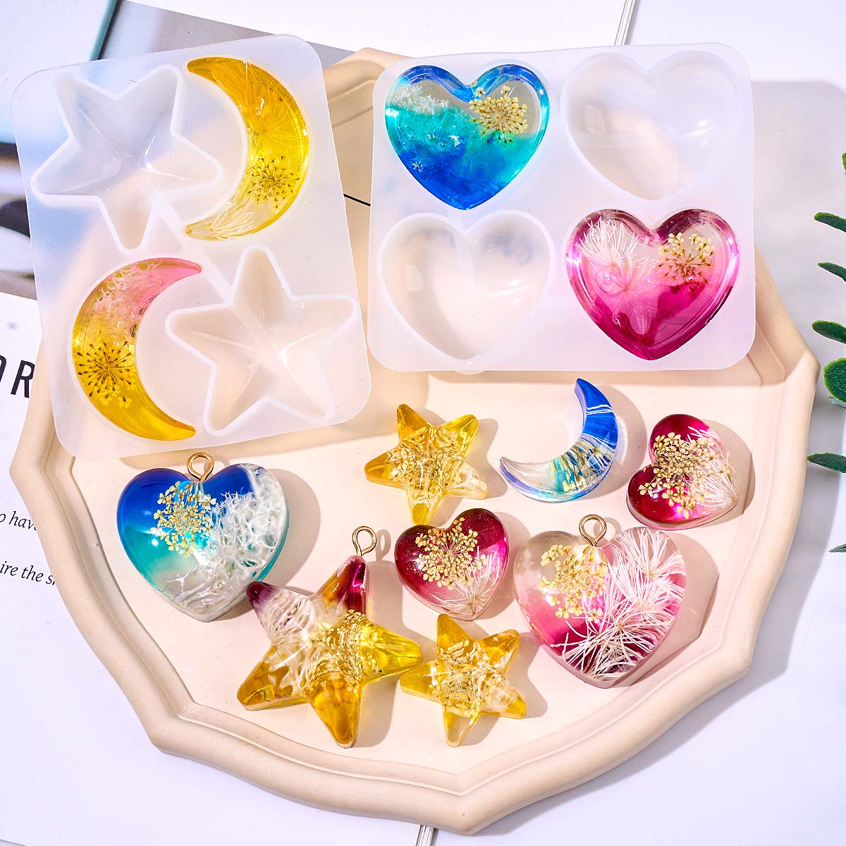 Resin Art Jewellery - Moule en silicone Cœur Étoile Lune