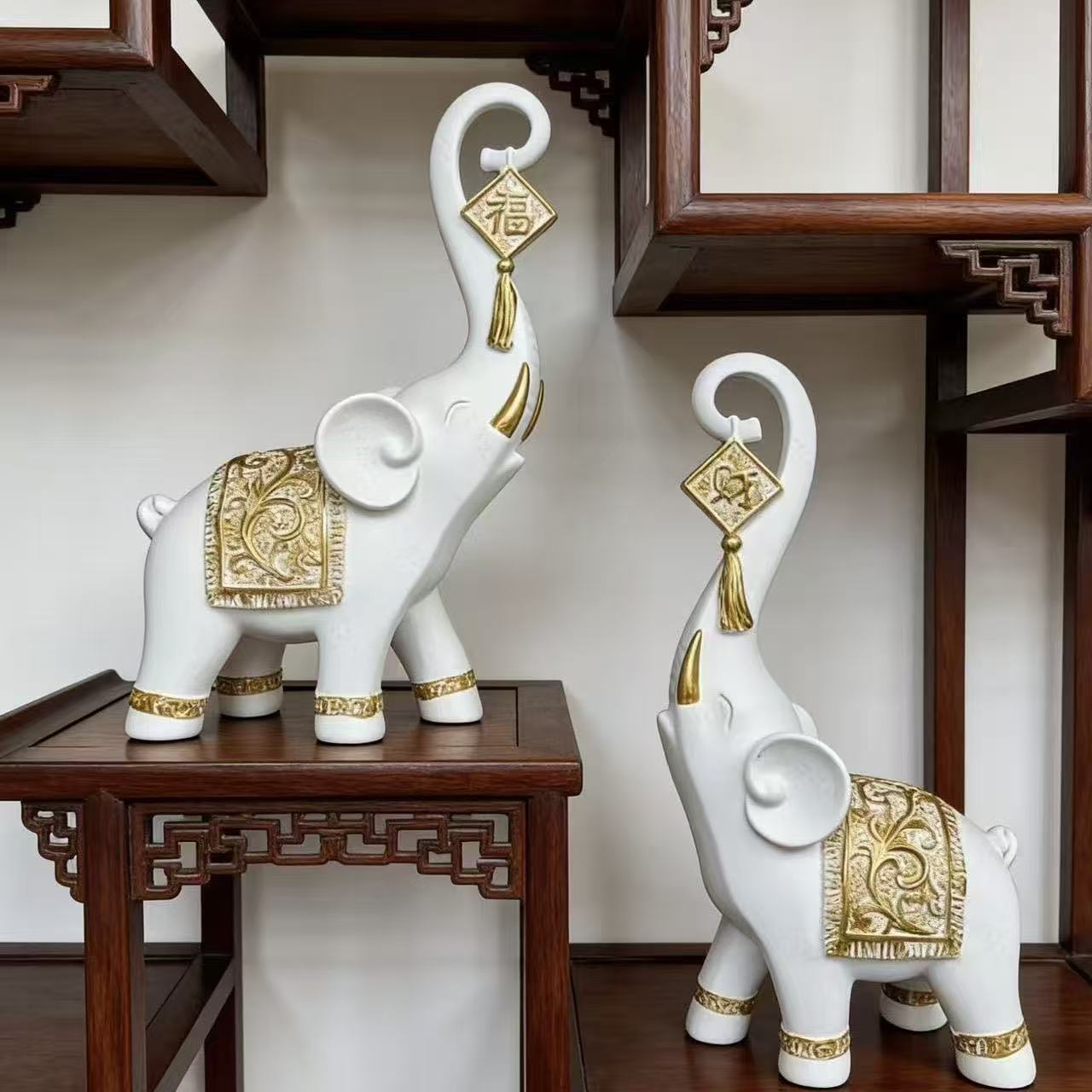 Resin Art Gift For Wedding - Une paire de figurines éléphant porte-bonheur