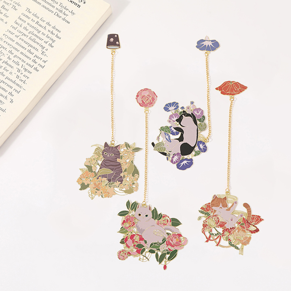 Resin Art Bookmark - Marque-page chat fleur en métal, 1